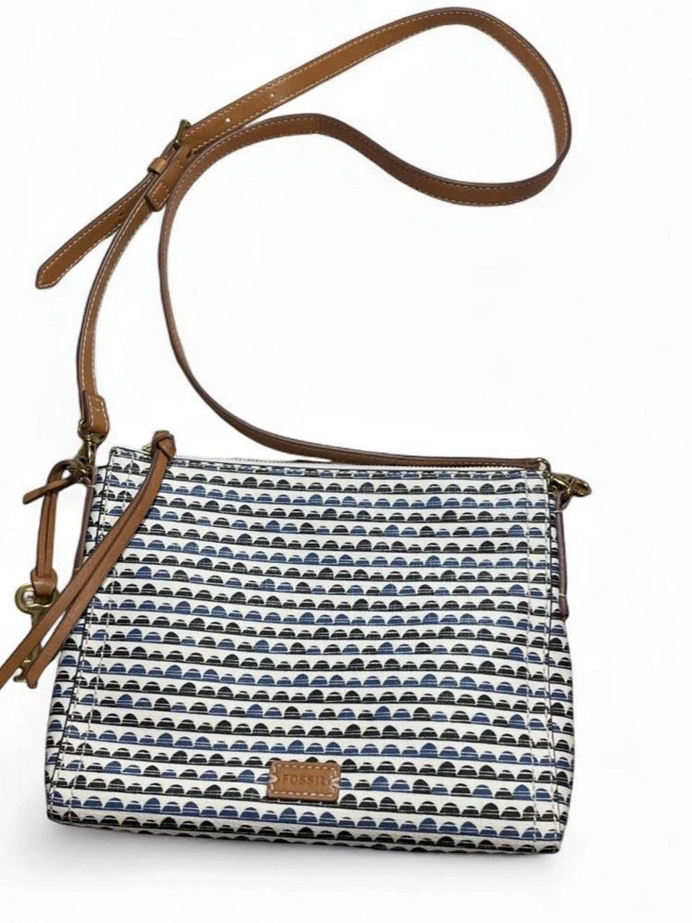 Fossil vintage Crossbody Bag White & Blue Geometric